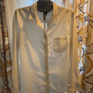 White and Blue Polka Dot Button Down Shirt